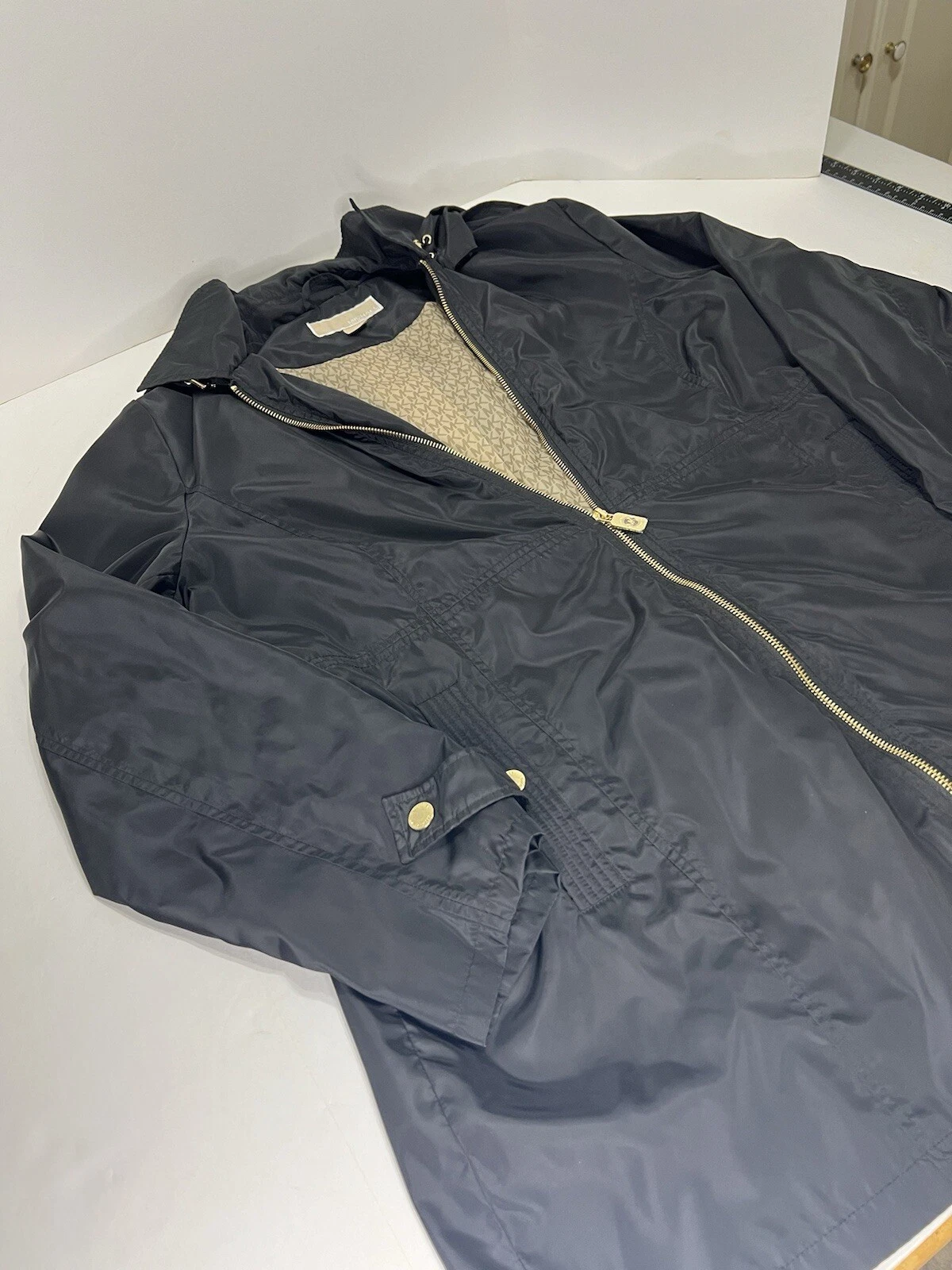 Michael Kors Giacca Trench Antipioggia Donna M Nero Impermeabile con Cappuccio