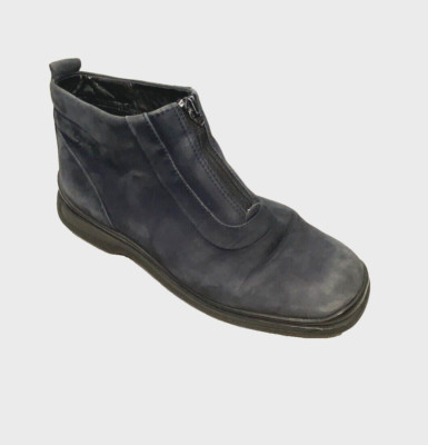 ECCO Boots Womens Low Cut Zip Bootie Size 8 / 39  Navy Blue Suede w/ Wool Lining