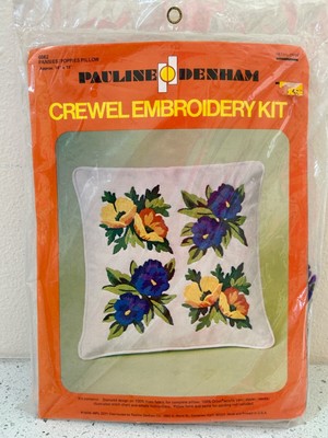 1974 SEALED Pauline Denham Crewel Embroidery Kit - Pansies / Poppies Pillow 6062