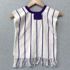 Vintage Huipil Tunic Toddler T2 T3 Striped Cotton Folk Art Poncho Guatemalan