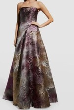 1895 Rene Ruiz Womens Purple Strapless Jacquard Bustier Gown Dress Size 2