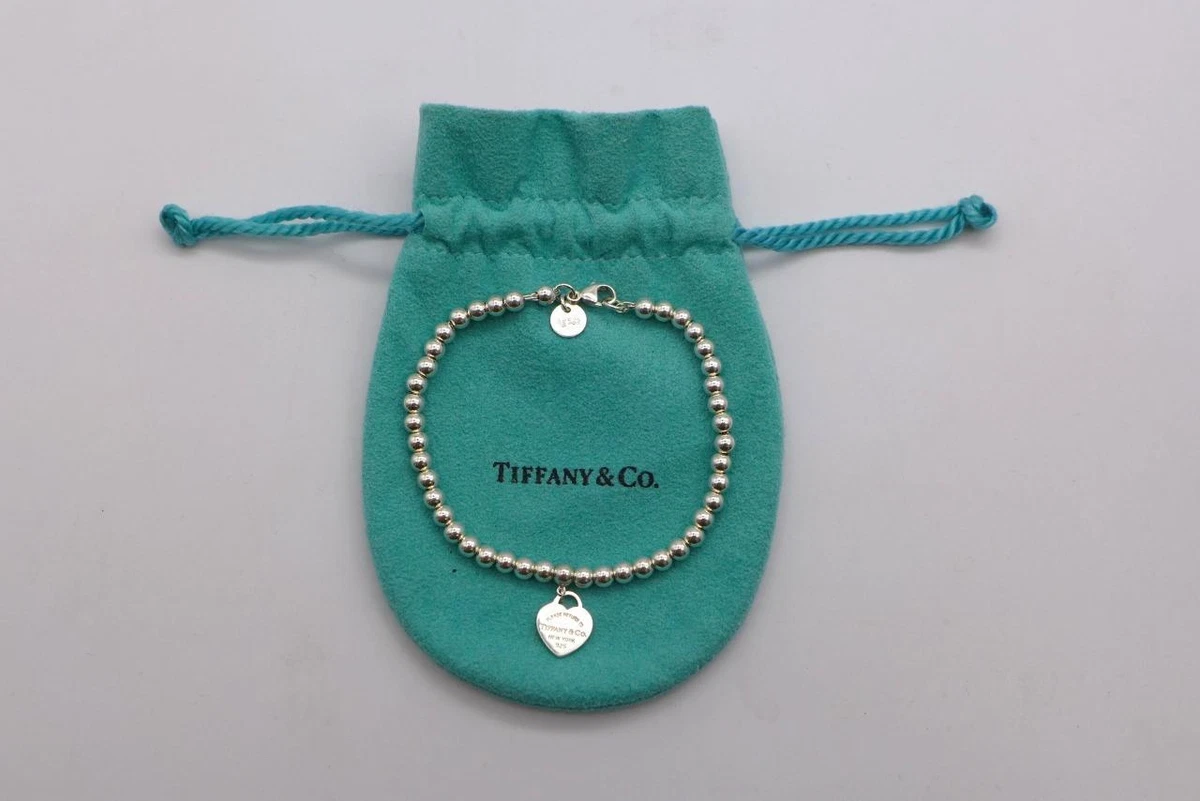 Return to Tiffany Heart Tag Bead Bracelet in Silver with A Diamond, 4 mm, Size: Extra Small