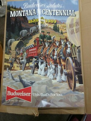 NOS Limited Edition 1989 Budweiser Poster 20''x 28''- Montana Centennial