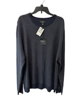 Nordstrom Sweater Mens 3XL Navy Blue Birds Eye Crewneck Wool Blend Pullover R4-1