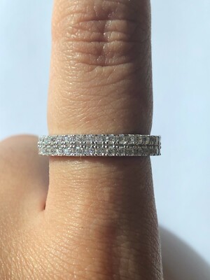 Schillernder runder klarer CZ 925 Silber doppellagiger Stil Ring Bandgröße 6,75