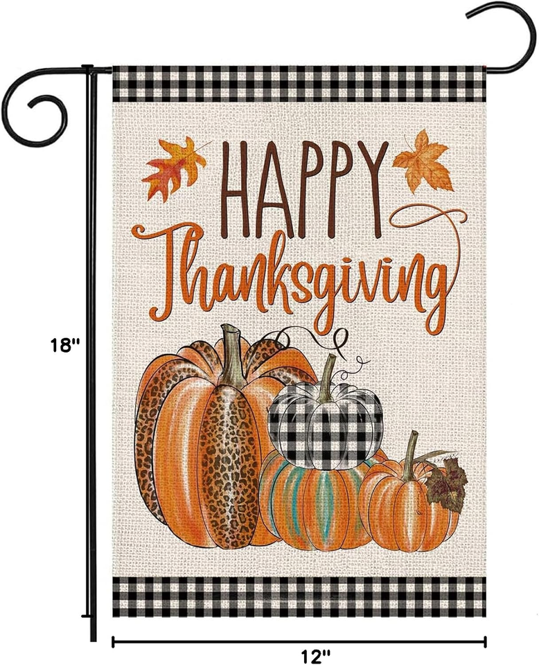 Happy Thanksgiving Fall Garden Flags for Outdoor,12X18 Double Sided