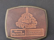 Vintage Mining Equipment DRESSER Leather Brass BELT BUCKLE Miner