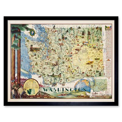 Karte Herman 1948 Washington State Bild Wandkunstdruck gerahmt 12x16