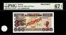 Guinea 100 Francs 1998 SPECIMEN PMG 67 EPQ UNC Pick # 35s   