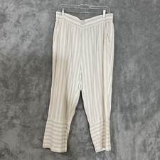 Jones New York Linen Blend Pull on pants women  s L beige elastic waist stripes