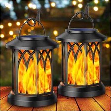 2Pcs LED Flickering Flame Solar Hanging Light Clamp Outdoor Lantern Garden Decor
