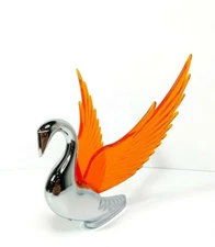Chrome Swan / Bugler Hood Ornament - Amber Wings Flying Windrider