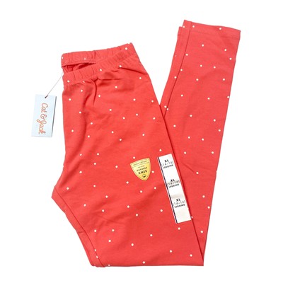Cat & Jack Girls Size XL 14/16 Pull On Leggings Bright Coral Dot