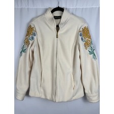 Bob Mackie Wearable Art Fleece Jacket Embroidered Floral Full Zip M