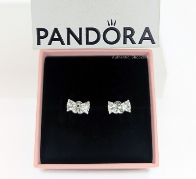New 100% Authentic PANDORA 925 Ale Sparkling Small Bow Stud Earrings 293542C01