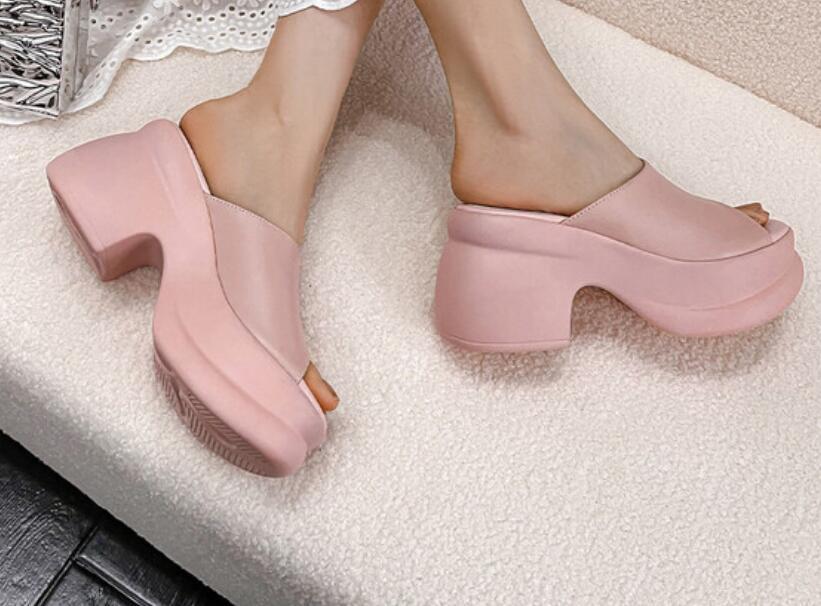 SAOLA Scarpe donna estate nuove moda tempo libero semplice tinta unita suola spessa punta aperta