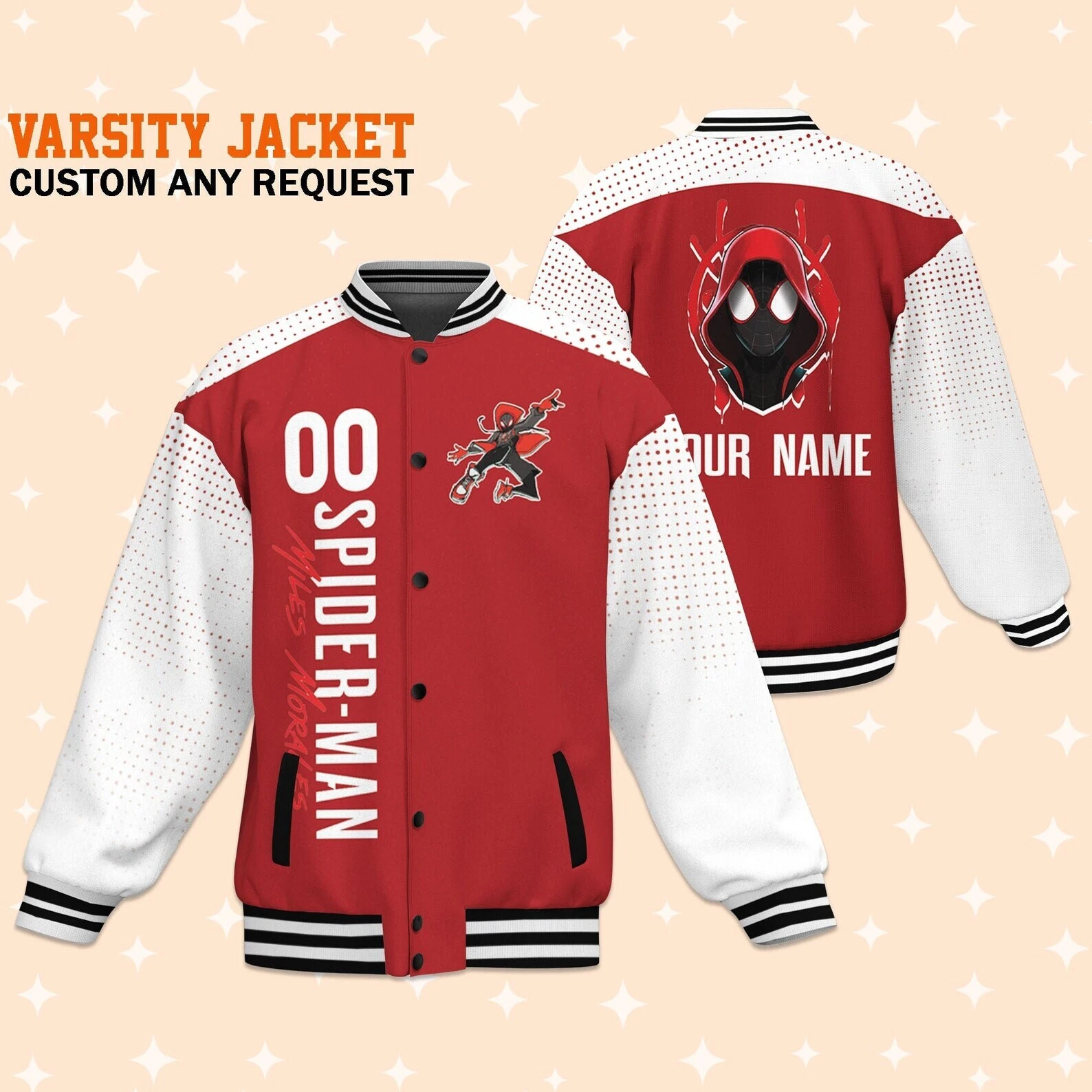 Custom Spiderman Miles Morales Red Comic Baseball Jacket, Baseball Outfit