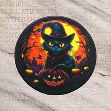 Black Cat Patch Iron-on Applique Cosplay Full Moon Spooky Scary Animal Badge