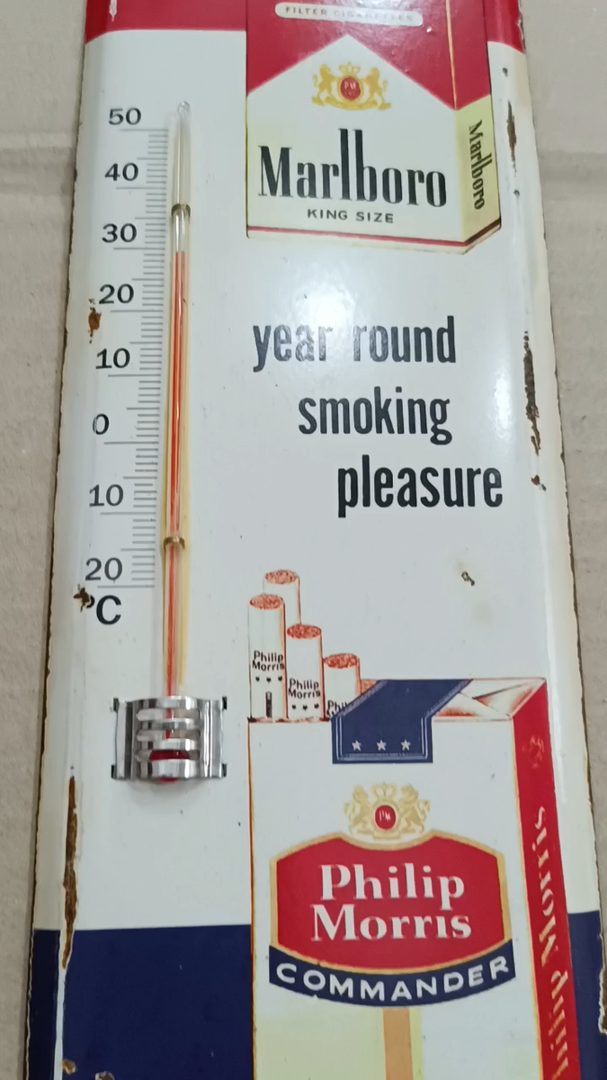 Vintage MARLBORO cigarette Philips Moris Thermometer Tin Sign Non Porcelain 