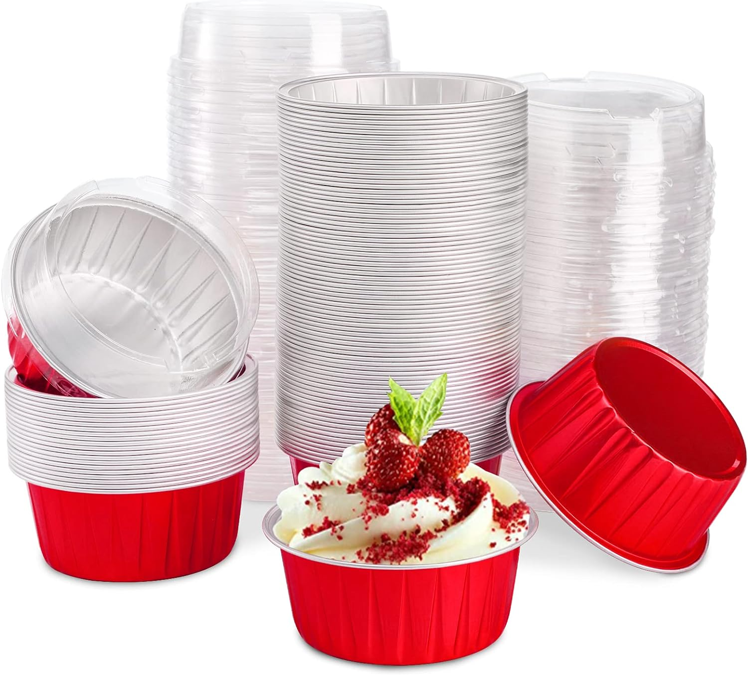 100 Pack Cupcake Baking Cups, Tart Pie Tin Pan Holder for Pudding, Party, Weddin