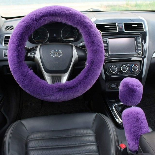 Soft Fluffy Plush Australian Wool Car Steering Wheel Cover Gear Shift 3