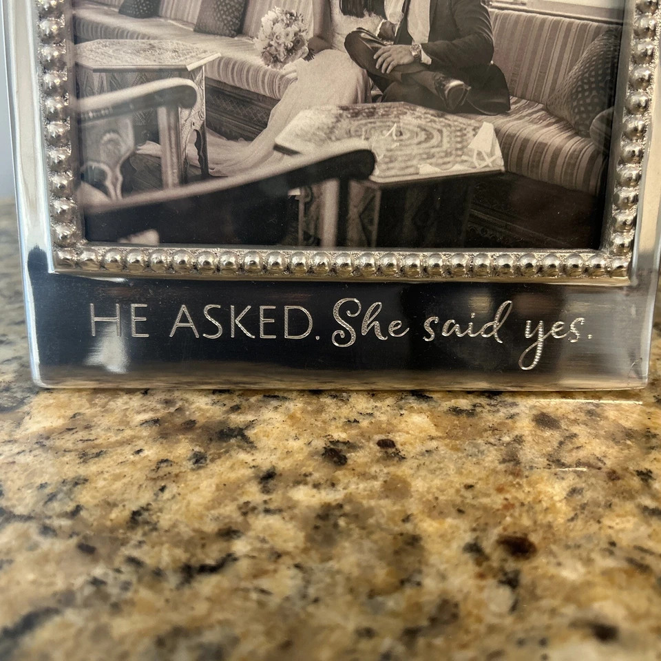 Mariposa Recycled Metal Beaded Photo Frame Silver Tone " He Asked She Said Yes! - Image 2 of 4