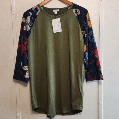 LuLaRoe Size XL NEW NWT Randy Tunic Top 3/4 Sleeve Green Floral Baseball Raglan