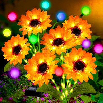 Solar Garden Lights-4 Pack Solar Sunflowers with Multicolor Changing Swaying Fir