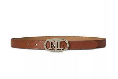 Ralph Lauren Women's Oval Logo Reversible Leather Skinny Belt M Lauren Tan/ Buff