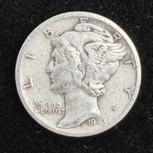 1943 Mercury Dime 90% Silver Pre-1965 Circulated Condition US Coin 17-6