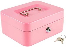 Medium Cash Box with Lock, Metal Money Box, Steel Money Box, Pink