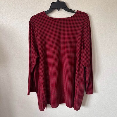 J. Jill Luxe Supima Tunic Top 2X Red Buffalo Plaid Knit Cozy Cabincore