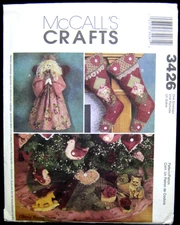 McCalls Crafts: Christmas Stocking Angel Ornaments TreeSkirt Pattern #3426 uncut