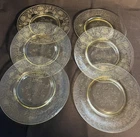 Hazel Atlas Florentine Poppy 2 Yellow 1930s Depression Dinner Plates (Set of 6)