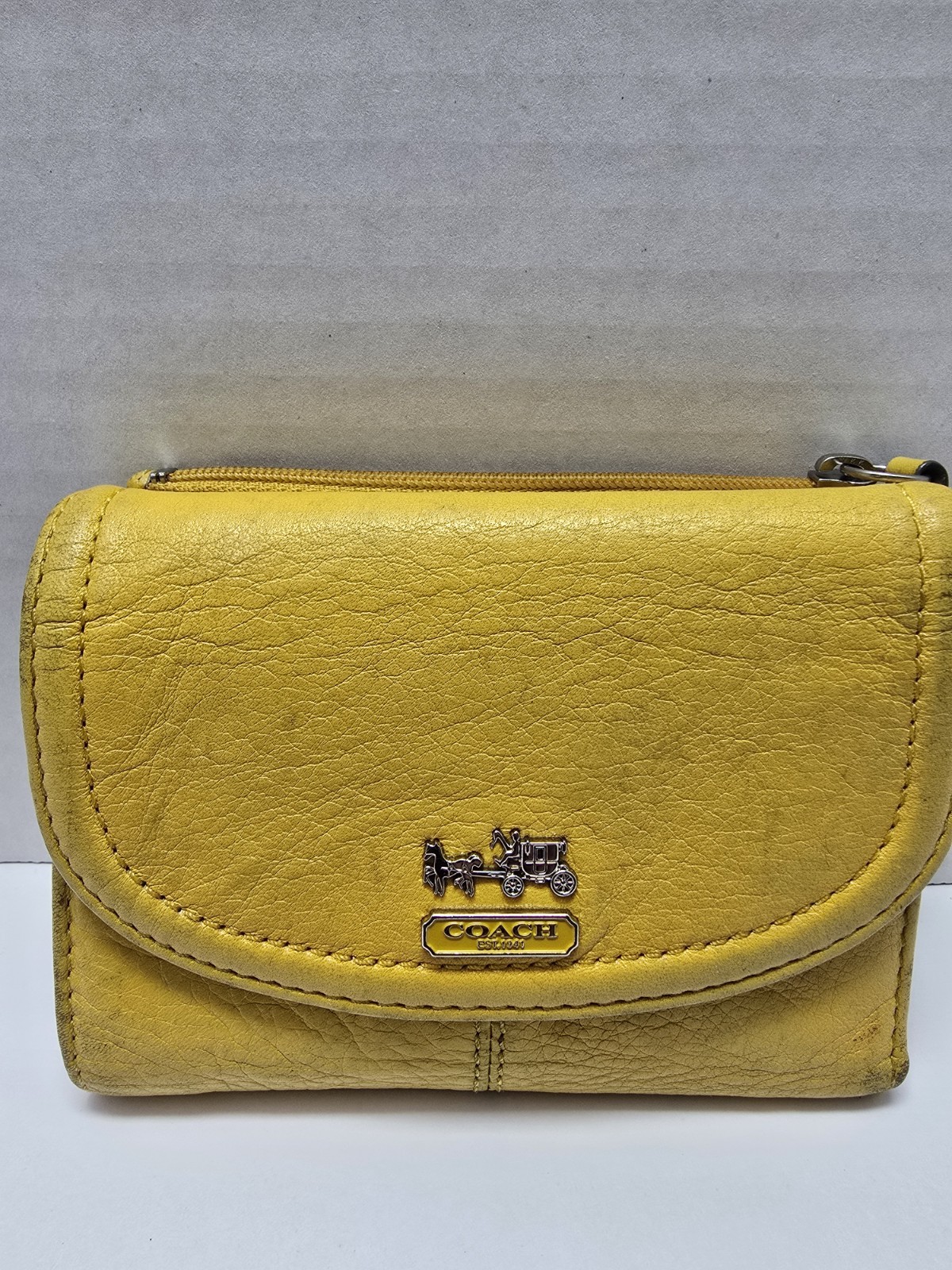COACH Madison Trifold Wallet Flap Snap ID Case Card Coin Yellow Y2K VTG