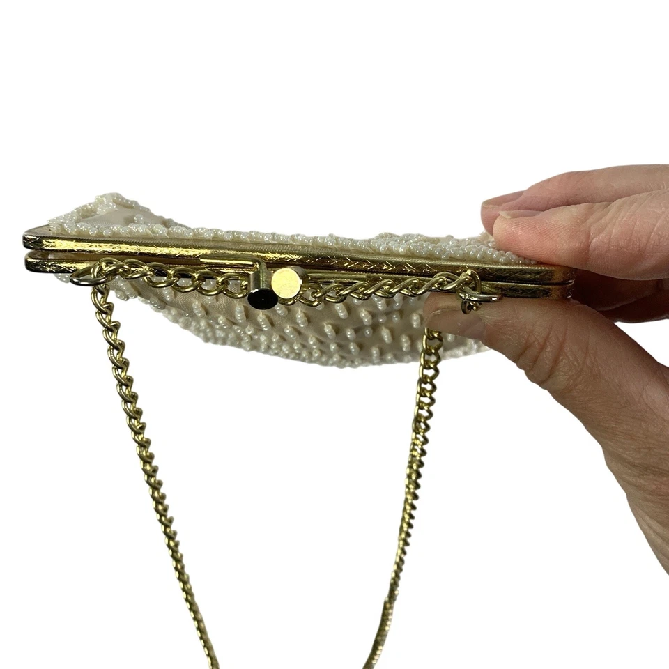 Bolsa de contas vintage Walborg branca noite Hollywood glam coquetel evento nupcial - Imagem 3 de 4