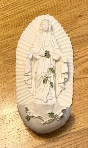 Vintage OUR LADY OF GUADALUPE Rose Holy Water Font  6" Hard Resin Catholic