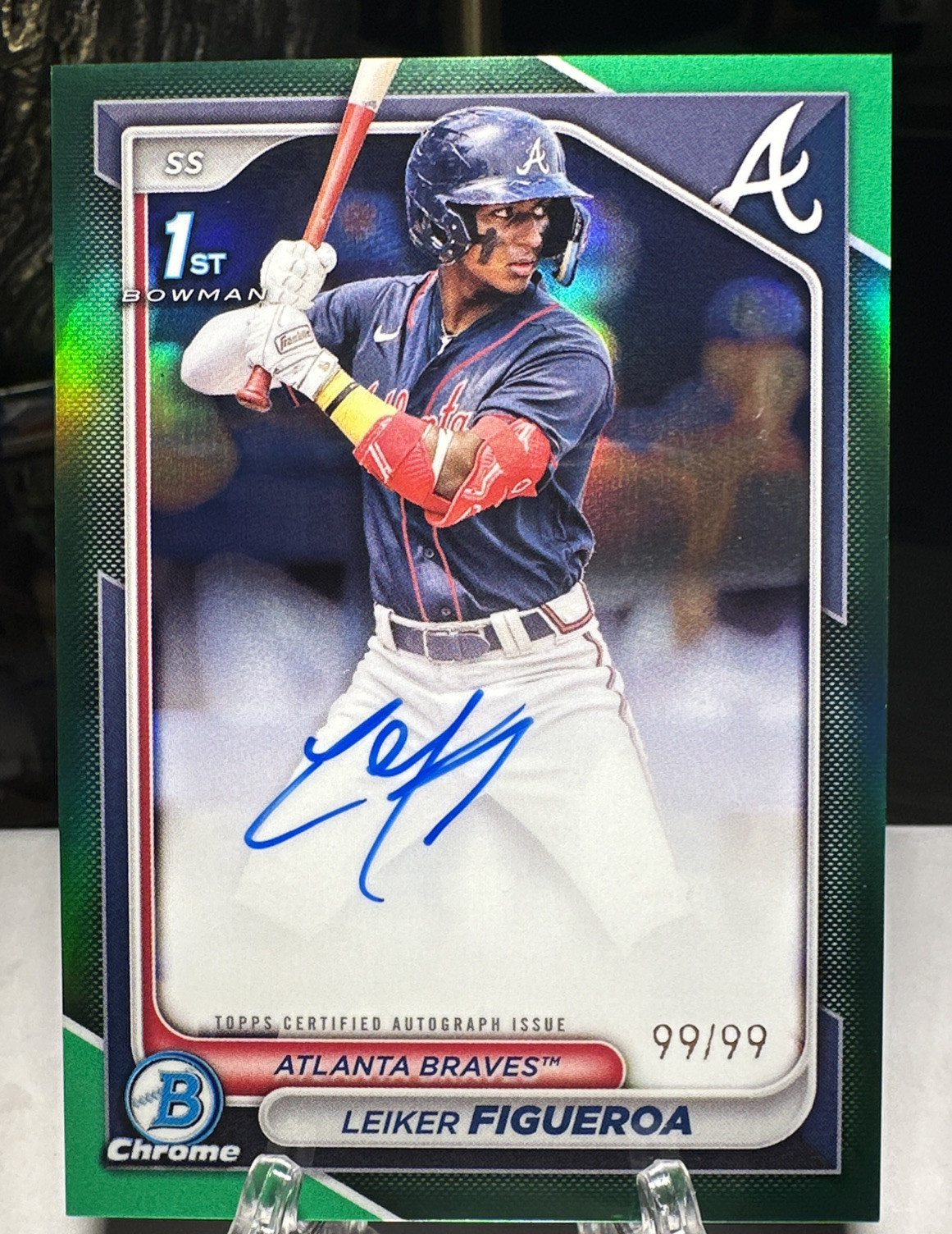 2024 TOPPS BOWMAN CHROME REFRACTOR GREEN 1ST AUTO LEIKER FIGUEROA /99 RC Bookend