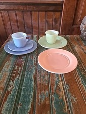 Hazel Atlas "Little Hostess" Blue Set Green Cup  Plate  Pink Plate Lot Of 6