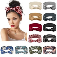 12 Pack Bow Headbands for Women Elastic Hair Band Headwraps Boho Vivid Style