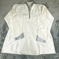 Men's Long Sleeve Kurta Tunic Off White Silver Trim See Pictures for Size