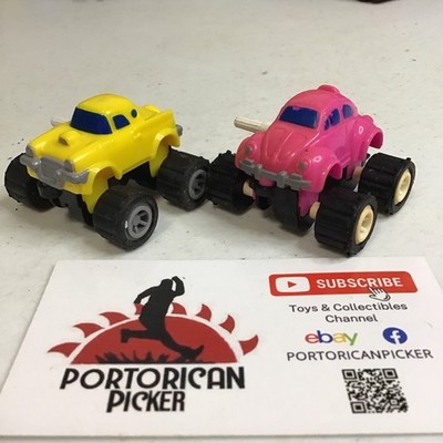1991 McDonald's Wind Up 4x4 Mighty Mini Yellow Ford T Bird & Pink VW Classic Toy
