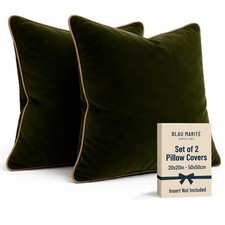 Velvet Throw Pillow Covers 20x20 2 Pack Green Camel Contrast Piping