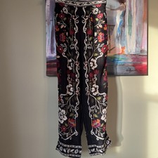 Farm Rio Black Rococo Sz S Flower Straight Leg Floral Pants  Trouser 