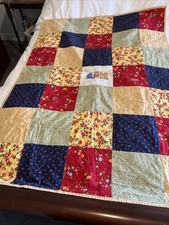 Quilt- --handmade Machine Sewn PATCHWORK QUILT W/x-stitch houses