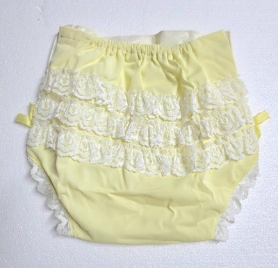 Vintage Regent Fancy Pants Butter Yellow Lace Ruffle Baby Diaper Cover Large USA