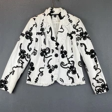 VTG Insight Jacket Sz 8 White Black Ribbon Frill Art To Wear Blazer Lined EUC