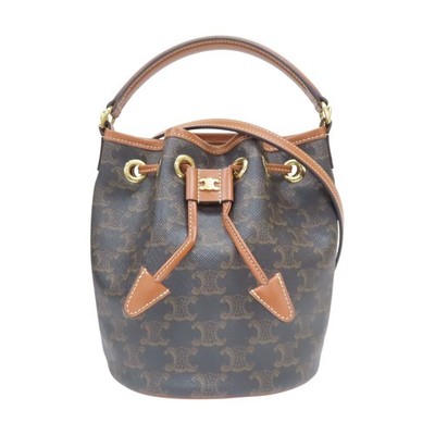 CELINE Triomphe Teen Clara Bucket Shoulder Bag PVC Canvas Brown 121672
