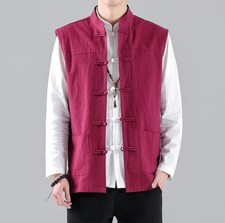New Spring/ Fall Men's Cotton linen Vest Chinese Style buckle Jacket Sleeveless