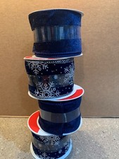 Navy Blue velvet Wired Elegant winter Holiday Ribbon 2.5"x20' 4 Bolts